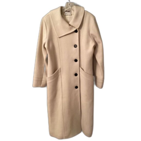 FLAX SIZE SMALL IVORY CREAM WOOL BLEND OVERSIZED LONG BUTTON FRONT PEA COAT - Picture 1 of 11